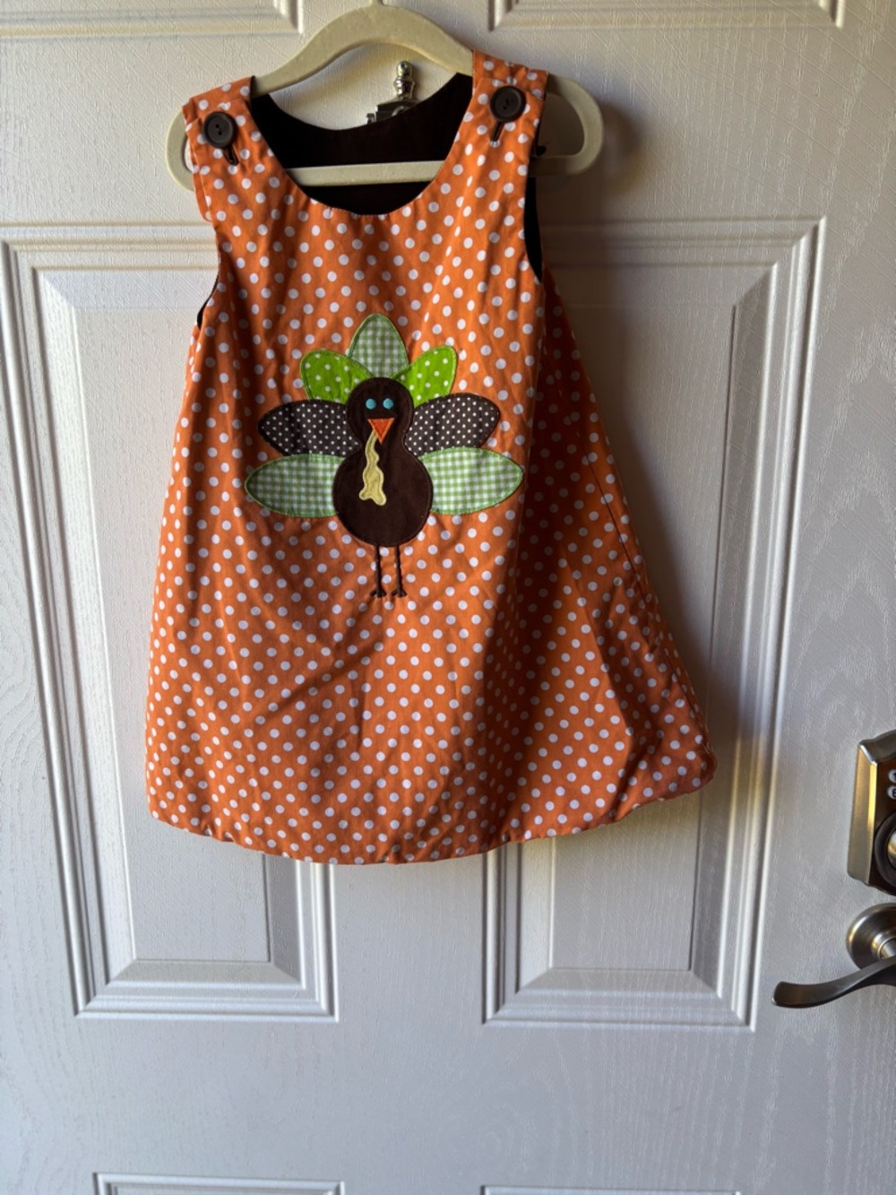 Kelly's Kids Orange Polka Dot Turkey Appliqué Dress